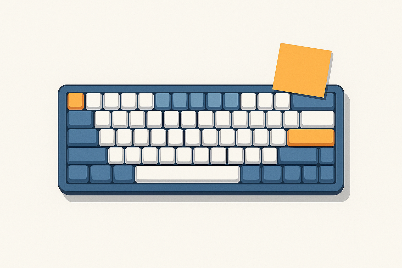 低背メカニカルキーボードを上から見たデスク配置イラスト