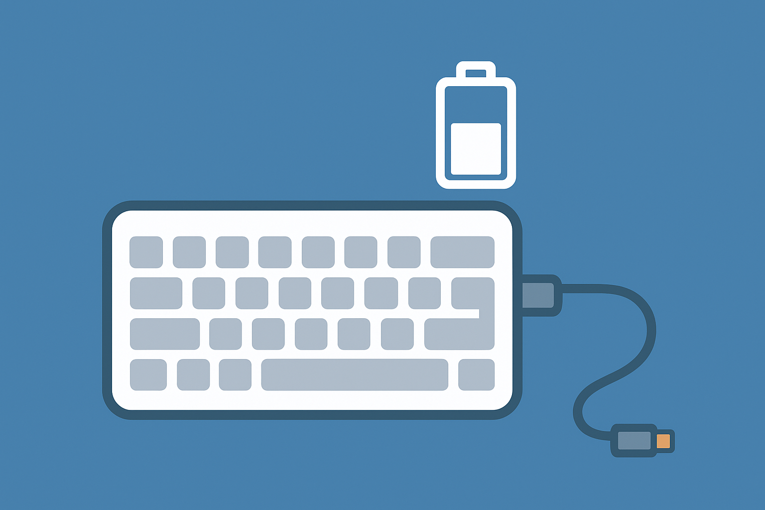 USB-Cで充電中のキーボードとバッテリーアイコンの図