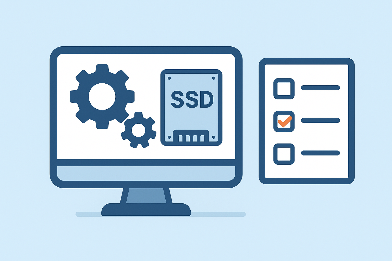 PC設定とハードウェア最適化（SSD、設定チェック）のイメージ