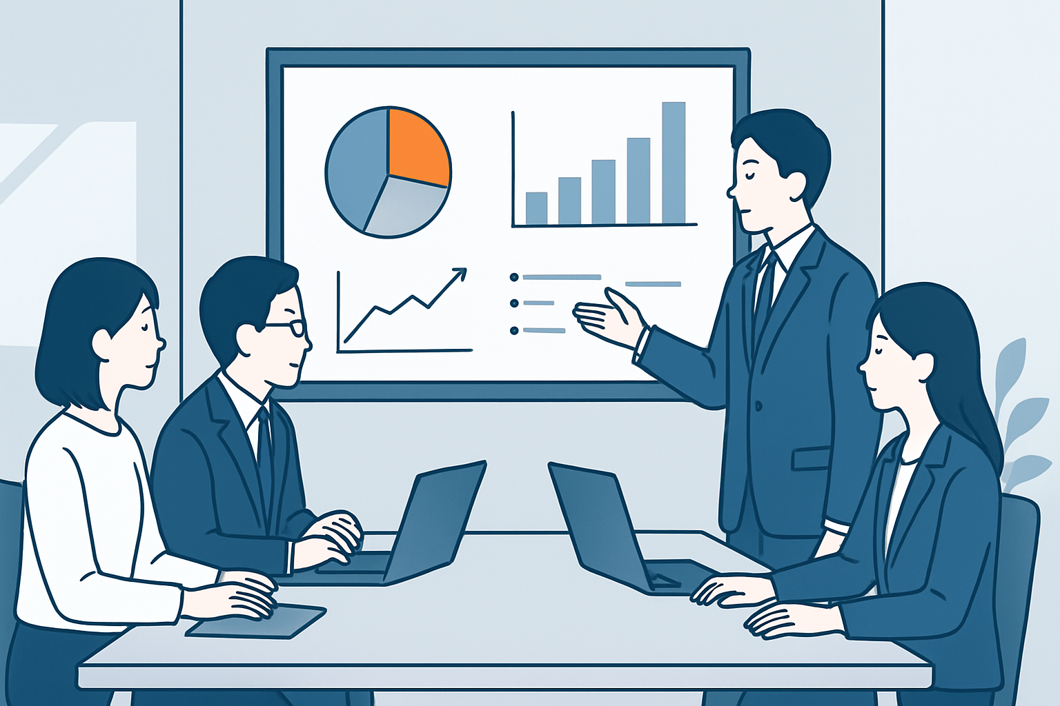 チームでダッシュボードを見ながら議論する様子