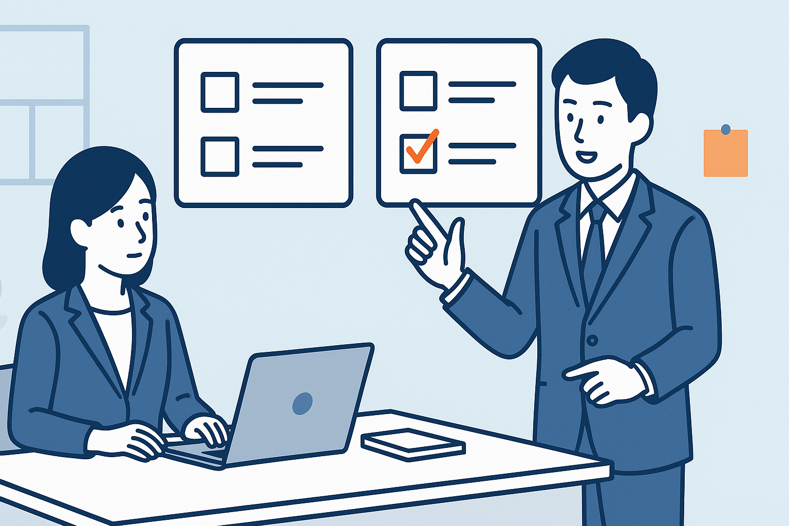 上司が部下に仕事のやり方を二択で提示する場面の図