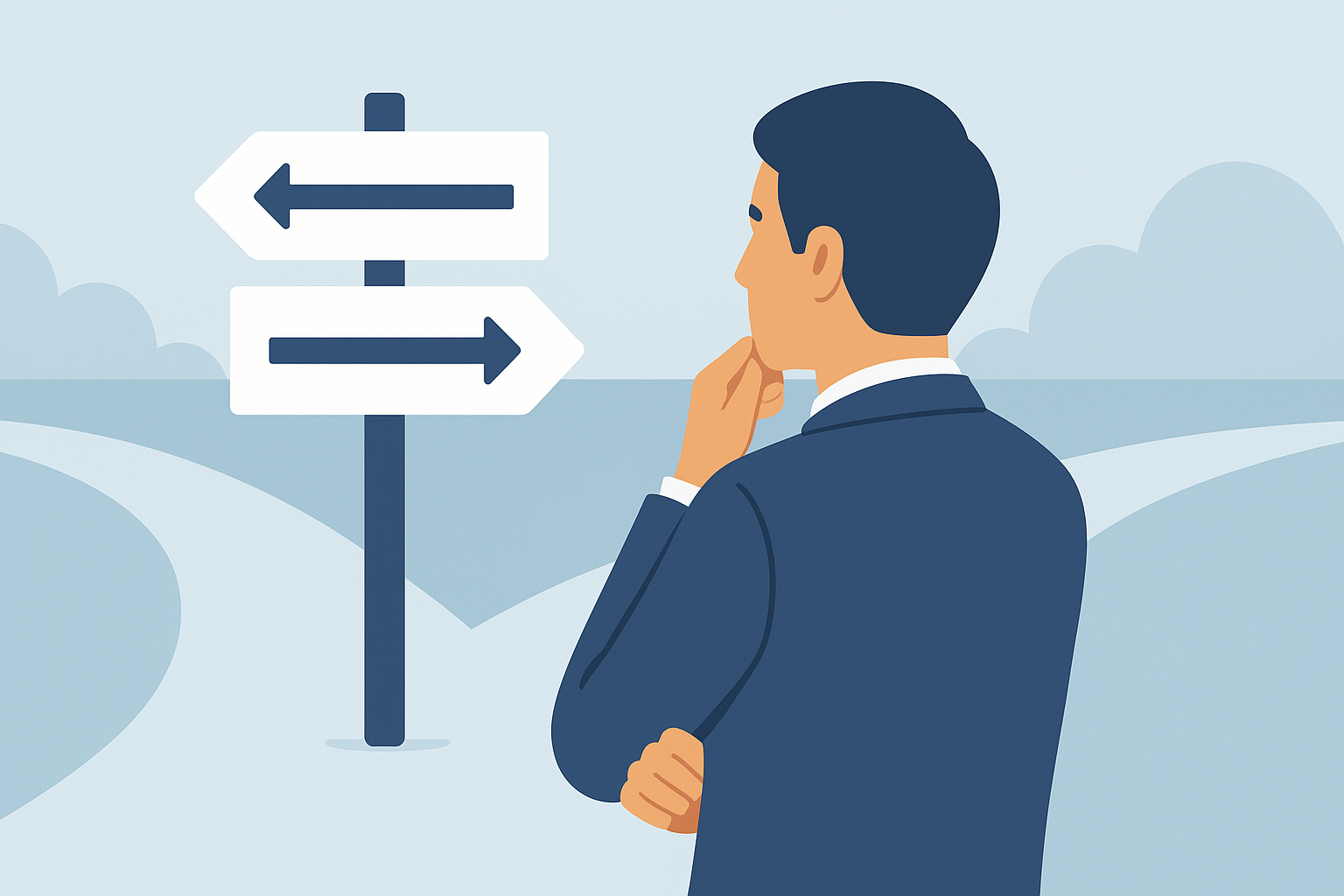 社内での成長と転職という選択肢の分岐を示すイラスト