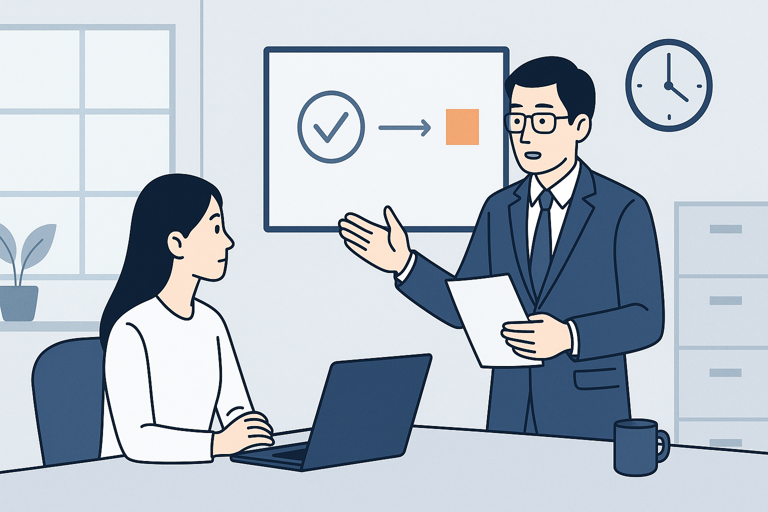 部下に具体的な期待を伝えるミーティングの場面
