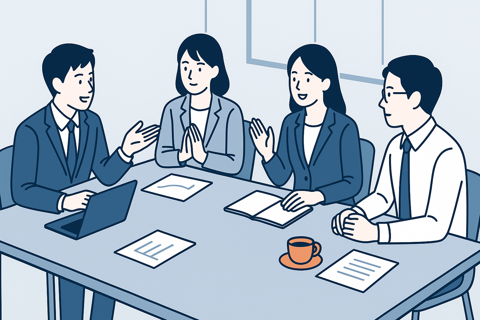 会議で意見が出にくい大人数のミーティングの様子